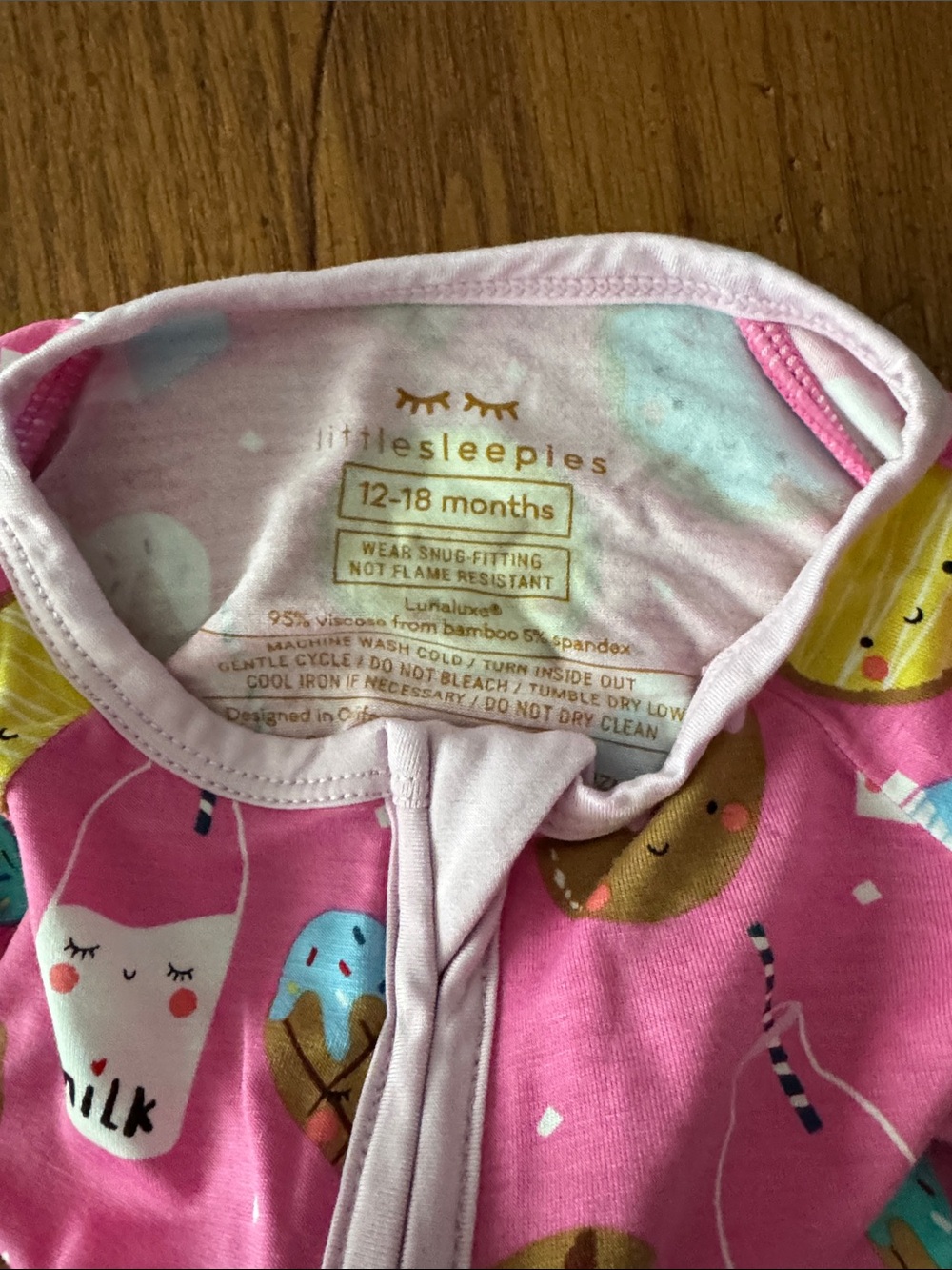 Little Sleepies Pink Sweets Print Zipper Footie - Picture 2 of 5